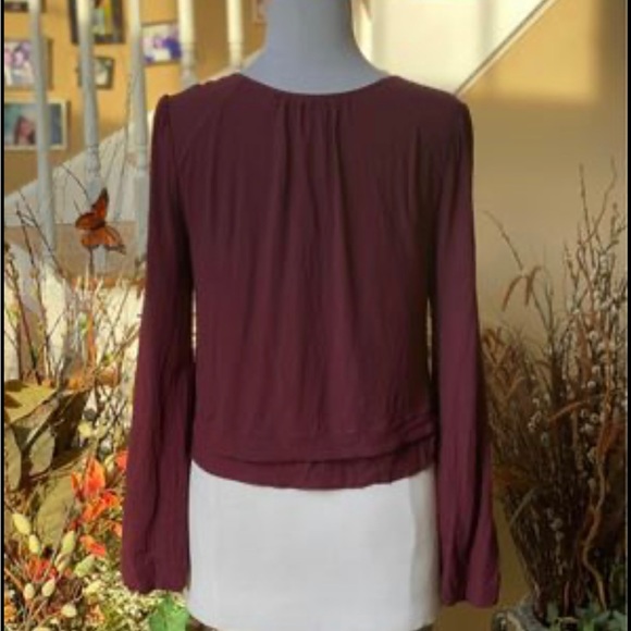 Free People Burgundy Wine Layered Bell Sleeve Top Sz Medium. - Picture 3 of 5